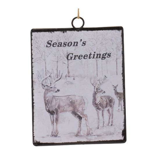 12ct. 6.25&#x22; Glass Seasons Greetings Deer Ornament Set